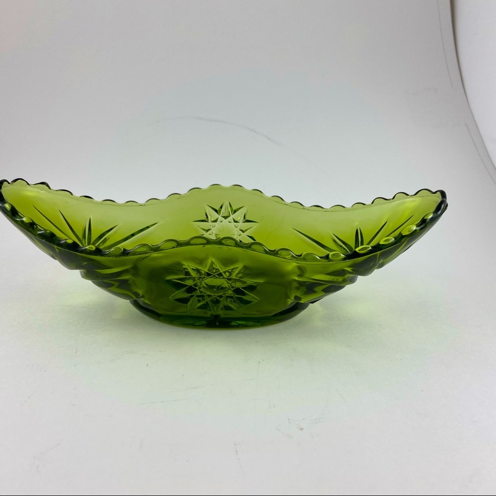 Vintage Indiana Glass Candy Nut Oblong Dish Avocado Green